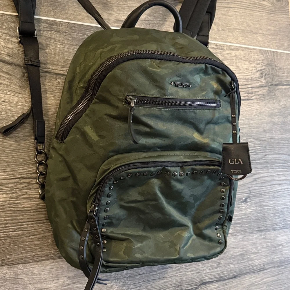 Rare Tumi Voyageur Studded Hagen Backpack in Green/Forest Camo Black Hardware
